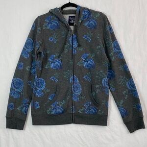 Bluenotes Hoodie Zip Up Gray with Painted Blue Roses